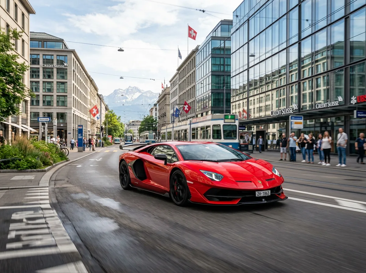 Roter Lamborghini an der Zürcher Bahnhofstrasse