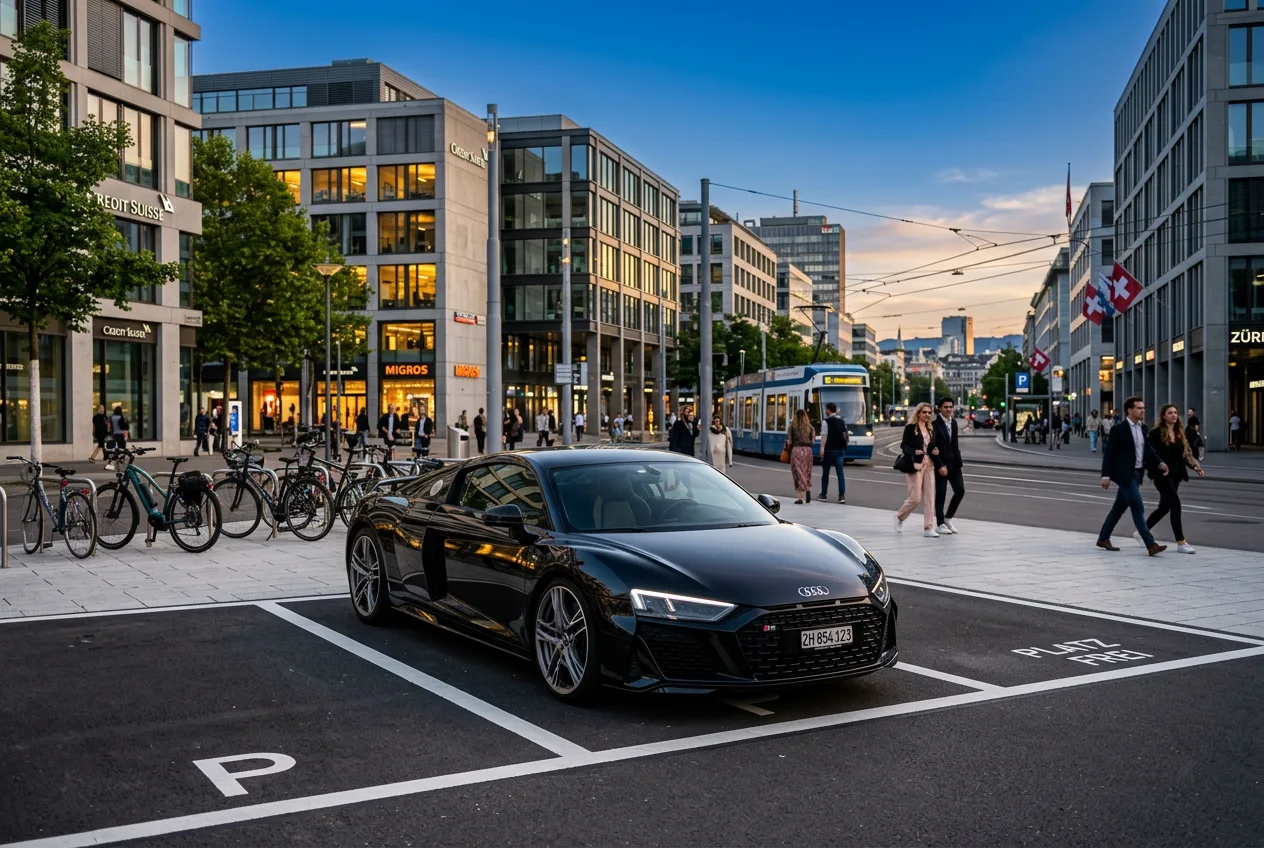 Schwarzer Audi R8 in der Zürcher Innenstadt
